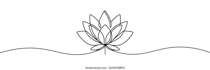 Lotus flower continuous one line drawing. Wellness concept in simple linear style. Vector illustration.