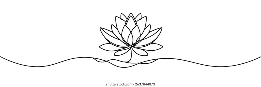 Lotus flower continuous one line drawing. Wellness concept in simple linear style. Vector illustration.