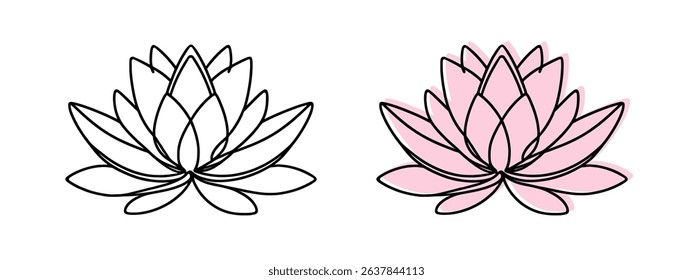Lotus flower continuous one line drawing. Wellness concept in simple linear style. Vector illustration.