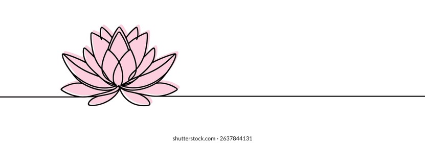 Lotus flower continuous one line drawing. Wellness concept in simple linear style. Vector illustration.