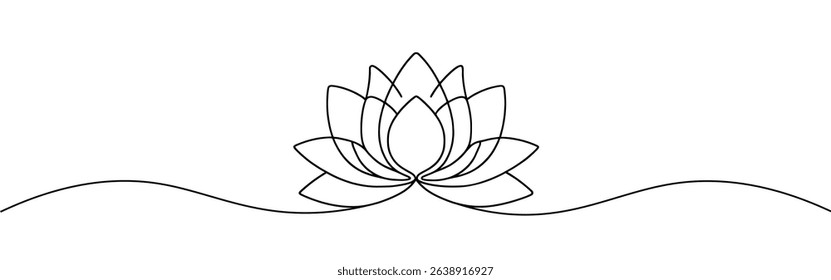 Lotus flower continuous one line drawing. Wellness concept in simple linear style. Vector illustration.