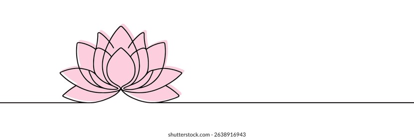 Lotus flower continuous one line drawing. Wellness concept in simple linear style. Vector illustration.