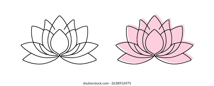 Lotus flower continuous one line drawing. Wellness concept in simple linear style. Vector illustration.