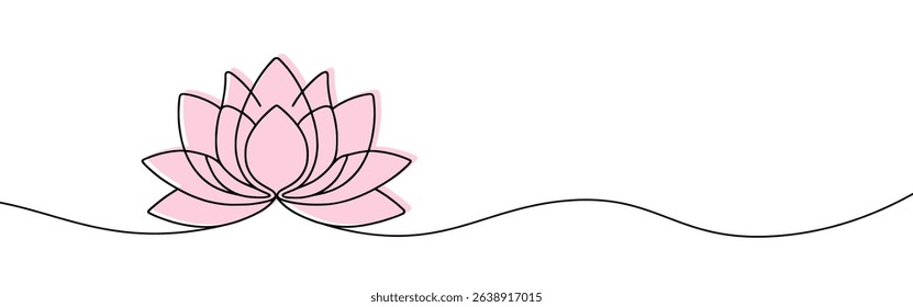 Lotus flower continuous one line drawing. Wellness concept in simple linear style. Vector illustration.