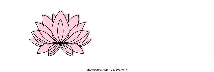Lotus flower continuous one line drawing. Wellness concept in simple linear style. Vector illustration.