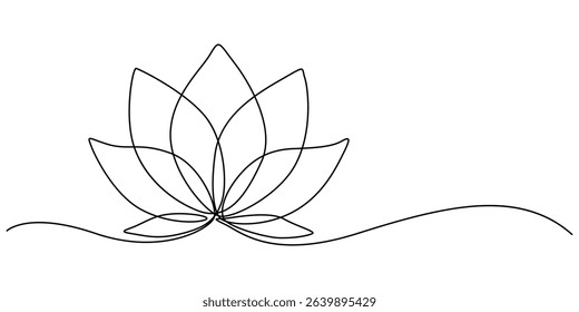 Lotus flower continuous one line drawing. Wellness concept in simple linear style. Vector illustration, Single line, continuous, lotus flower line art vector illustration with transparent background. 