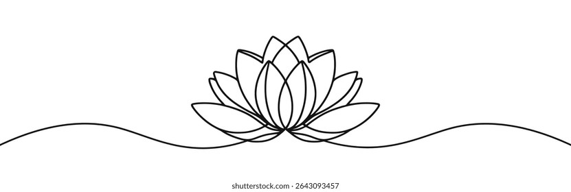 Lotus flor contínua um desenho de linha. Conceito de bem-estar em estilo linear simples. Ilustração vetorial.
