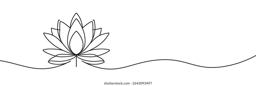 Lotus flower continuous one line drawing. Wellness concept in simple linear style. Vector illustration.