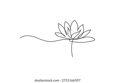 Lotus flower continuous one line drawing with horizontal wave