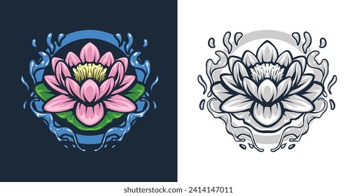 Lotus flower. Contour vector illustration identity, labels, postcards, invitations. logoo