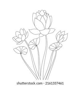 lotus flower crayon drawing for cute kids coloring page on illustrator background
