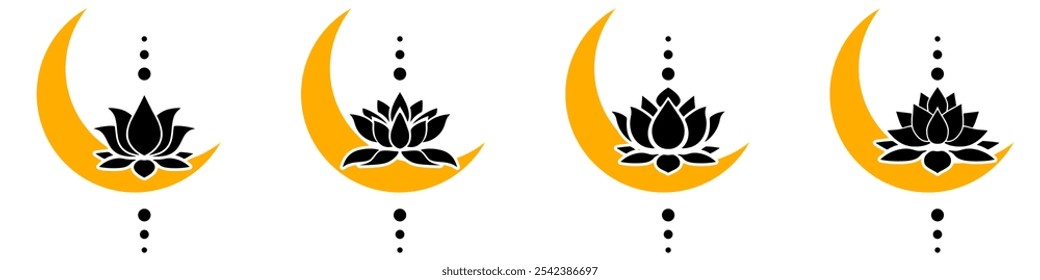 lotus flower and crescent moon spiritually healthy lifestyle, spa and yoga, Lotus Blossoms balance harmony vector icon symbol