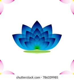 Lotus Flower dark blue and green leaf profile on a white background, geometric pattern, vector.