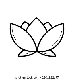 Lotus flower doodle icon, vector illustration on white. Outline drawing for coloring page.