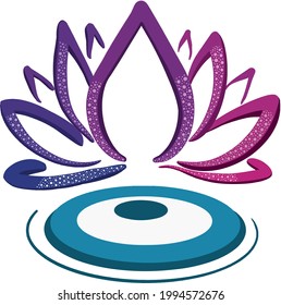 lotus flower with evil eye vector - symbol of protection - blue turkish