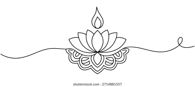 Flor de loto con arte de línea continua de llama