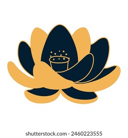 Lotus flower flat hand drawn illustration. Dragon Boat Festival, Mid Autumn Festival, traditional holiday clip art, card, banner, poster element. Asian style design, isolated vector.