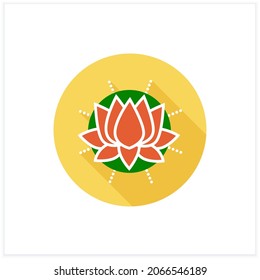 Lotus flower flat icon. Sacral, totem plant. Indian National flower, symbol. Sun sign. Waterlily. Indian culture, traditions and customs. Color vector illustration