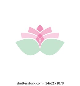Lotus flower in flat style pink and green color vector eps10
