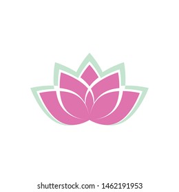 Lotus flower in flat style pink and green color vector eps10