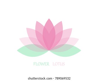 Lotus flower in flat style, pink and green color. Vector icon. eps 10