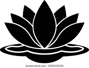 A lotus flower floating on water with layered silhouette vector illustration design isolated on white background