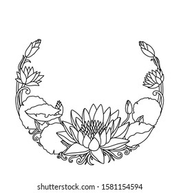 Lotus Flower Floral Frame, Botanical IIllustration, Isolated Vector