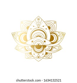 Lotus flower with geometric golden ornament vector linear illustration. Oriental sacred symbol