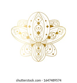 Lotus flower with geometric golden ornament vector linear illustration. Oriental sacred symbol