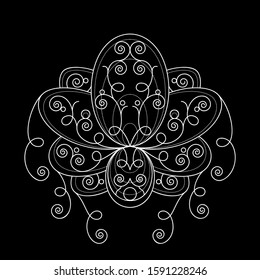Lotus flower with geometric ornament vector linear illustration. Indian sacred outline symbol