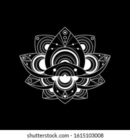Lotus flower with geometric ornament vector linear illustration. Indian sacred outline symbol