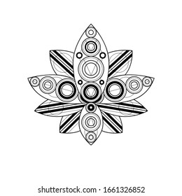 Lotus flower with geometric ornament vector linear illustration. Indian sacred outline symbol