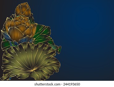 Lotus flower graphics vector gold stripes for background and text