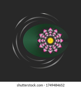 Flor de Lotus con una hoja verde sobre el agua con olas, un lirio de agua de líneas delgadas sobre un estanque, ilustración de arte vectorial, ropa de impresión de arte de línea femenina