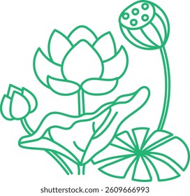 It is lotus flower green line art.