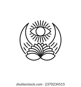 lotus flower half moon eye symbol line logo