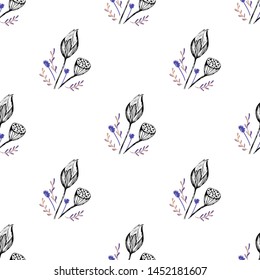 Lotus flower hand drawn in beautiful style. Floral seamless pattern. Simple vector illustration. 