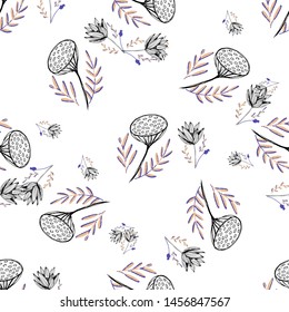 Lotus flower hand drawn in beautiful style. Floral seamless pattern. Simple vector illustration. 