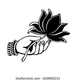 Lotus flower in hand. Hands holding lotus symbol. Logo design