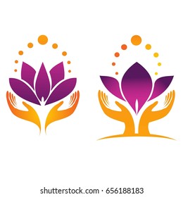lotus flower in the hands. various options