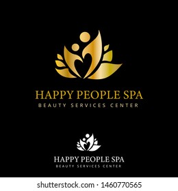 Lotus flower, Happy people silhouette, Gold Luxury, Beauty and spa vector, Logo/Icon