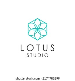 Lotus flower in hexagon logo vector