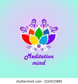 Lotus flower icon with colorful petals on mint color background for logo template, visiting, Ayurveda, meditation, wellness and spa salon signboard, tee, t shirt and bag design
