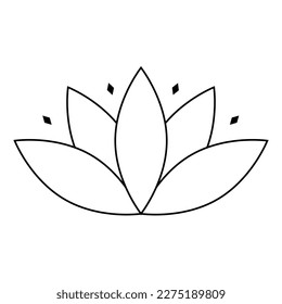 Lotus flower icon, flat style outlined white color vector symbol object. Five petals floral label, yoga, wellness industry, meditation logo. Isolated on white background.