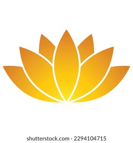 Lotus flower icon, flat style golden color vector symbol object. Seven petals floral label, yoga, wellness industry, meditation logo. Isolated on white background.