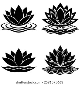 Lotus Flower Icon Floating on Water with Layered Petals – Serene Floral Design for Decorative and Spiritual Use.