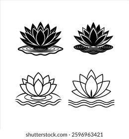 A lotus flower icon floating on water with layered petals.