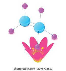 Lotus Flower Icon Isometric Vector. Bloomed Violet Flower, Multicolored Molecule. Biology And Botany Science, Plant Genetic Engineering, Biotechnology