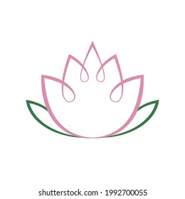 Lotus flower. Icon lotus for the Logo in the outline style in pink and green against a white background. Design for eco products, beauty salons, spas, yoga, medical companies.