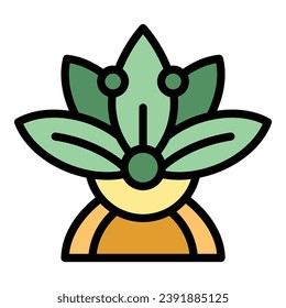 Lotus flower icon outline vector. Floral element. Yoga plant color flat